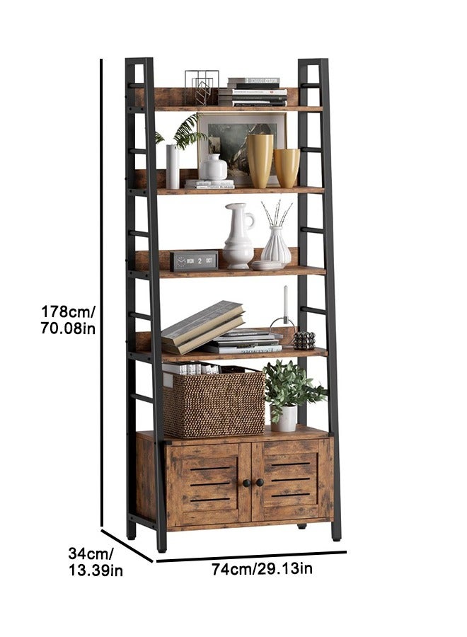 رف كتب 5 طبقات شبه منحرف - حامل تخزين متكامل، خزانة كتب مفتوحة بهيكل حديدي بسيط وخزانة، حامل عرض حديدي بسيط لرف الكتب لغرفة المعيشة، غرفة النوم، المكتب - Image 2